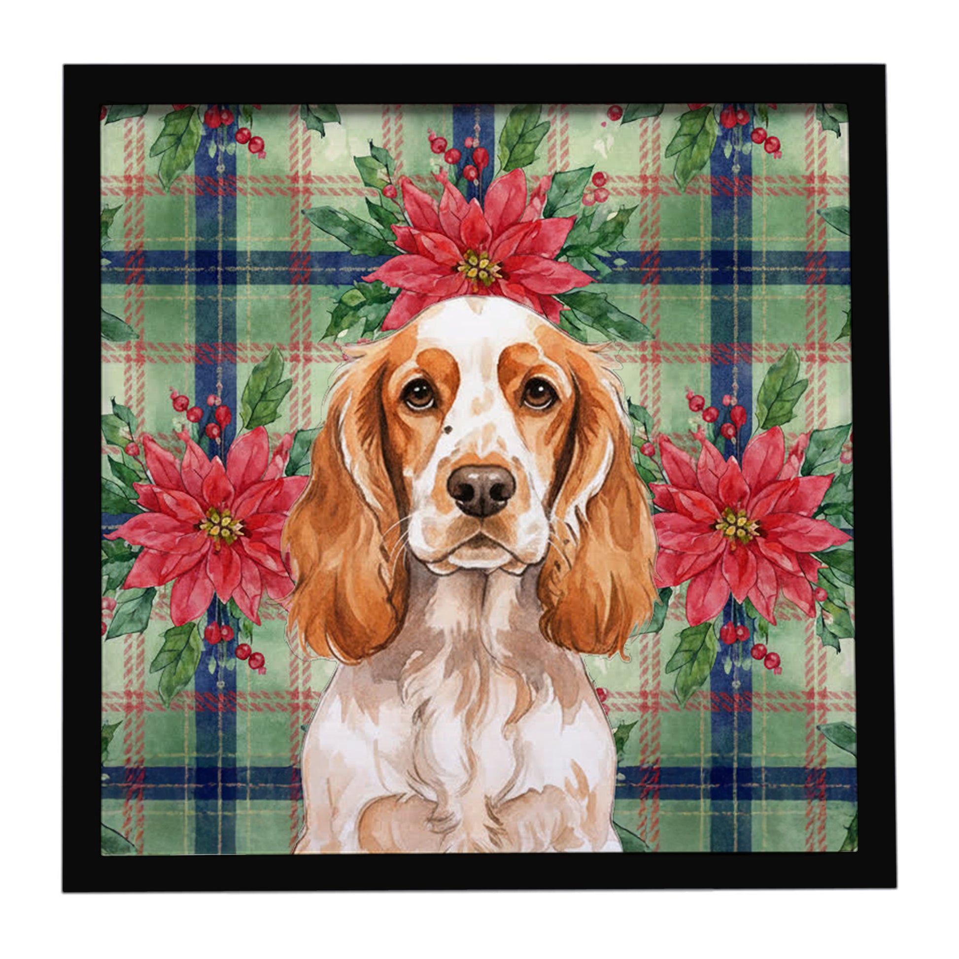 Buy this Orange Roan English Cocker Spaniel Christmas PoinsettIas Framed Metal Print