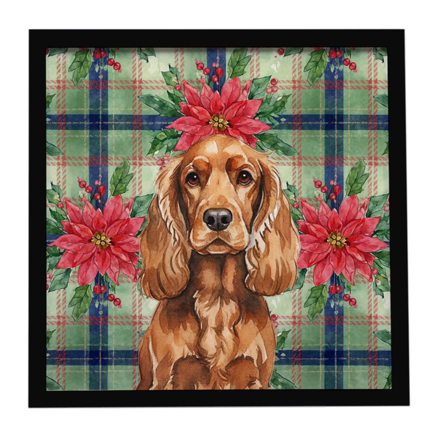 Buy this Red English Cocker Spaniel Christmas PoinsettIas Framed Metal Print