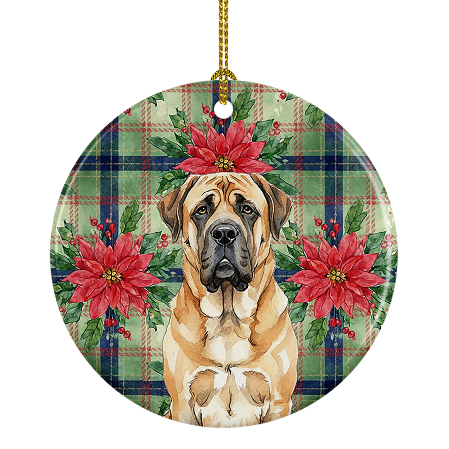 Buy this Apricot English Mastiff Christmas PoinsettIas Ceramic Ornament