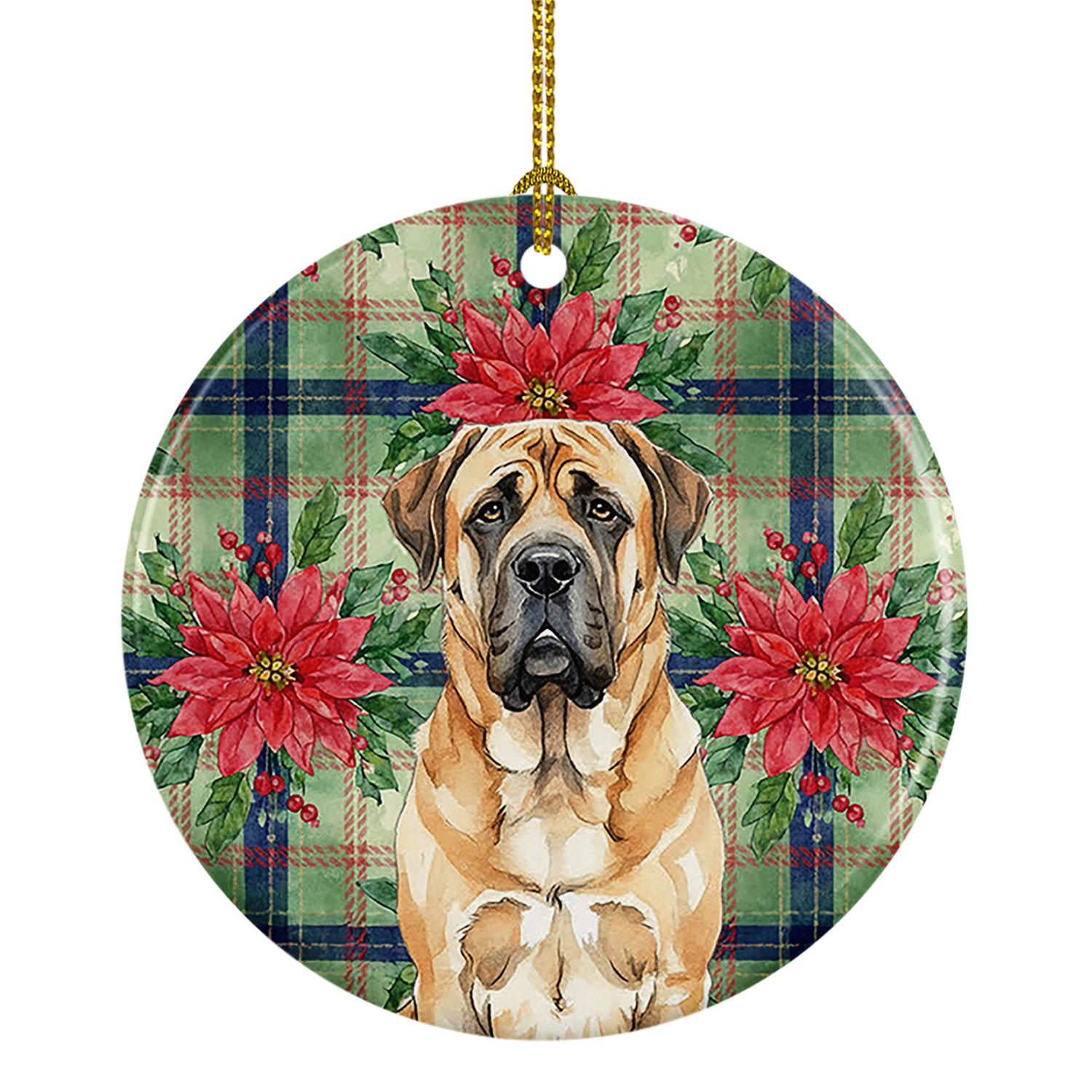 Buy this Apricot English Mastiff Christmas PoinsettIas Ceramic Ornament