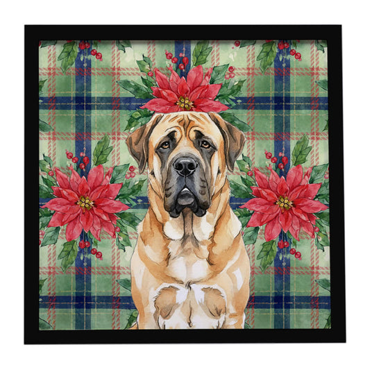 Buy this Apricot English Mastiff Christmas PoinsettIas Framed Metal Print