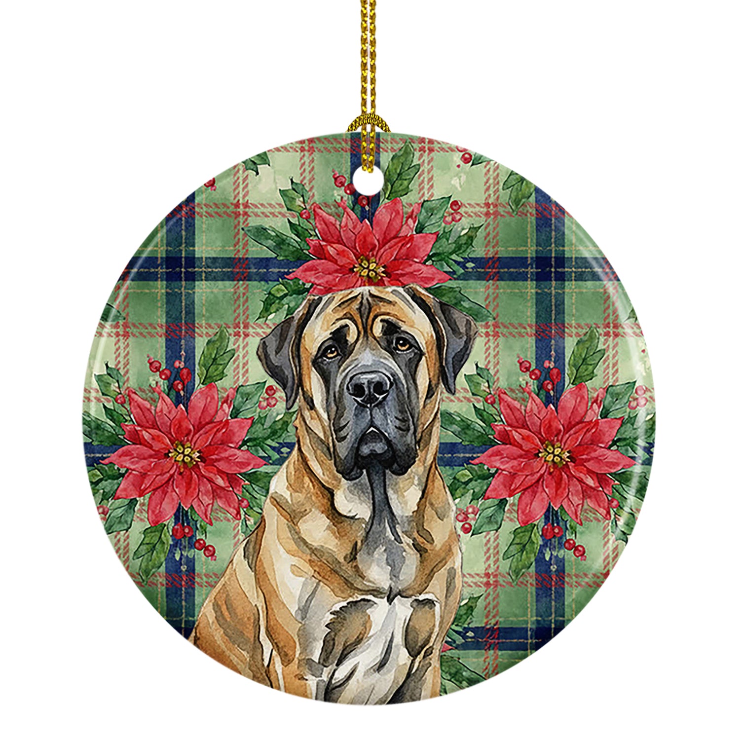 Buy this Brindle English Mastiff Christmas PoinsettIas Ceramic Ornament