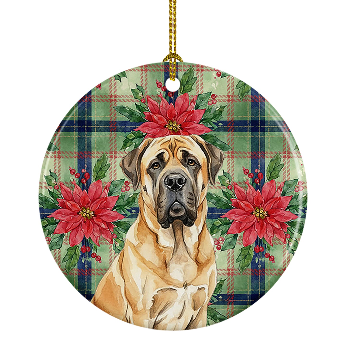 Buy this Fawn English Mastiff Christmas PoinsettIas Ceramic Ornament