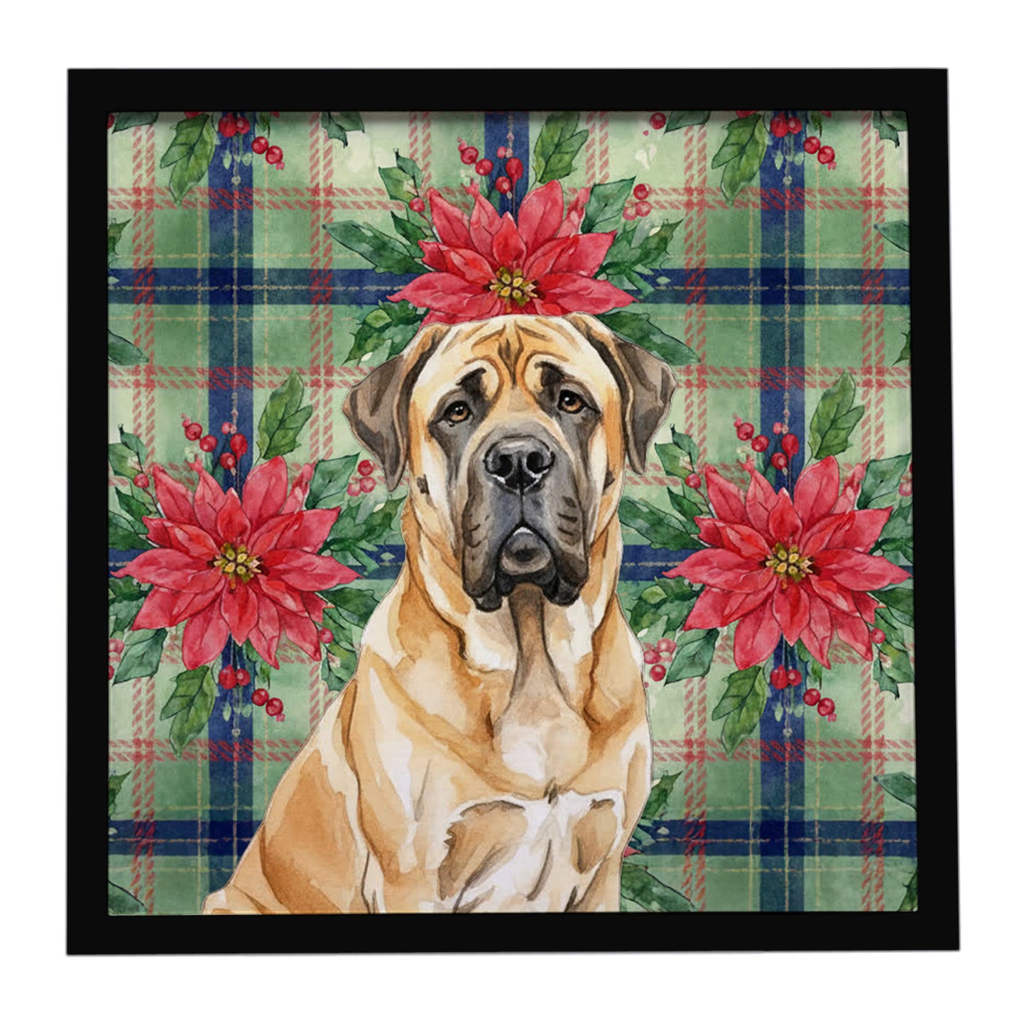 Buy this Fawn English Mastiff Christmas PoinsettIas Framed Metal Print