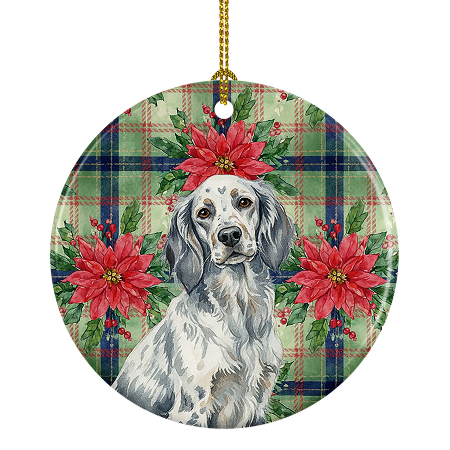 Buy this Blue Belton English Setter Christmas PoinsettIas Ceramic Ornament