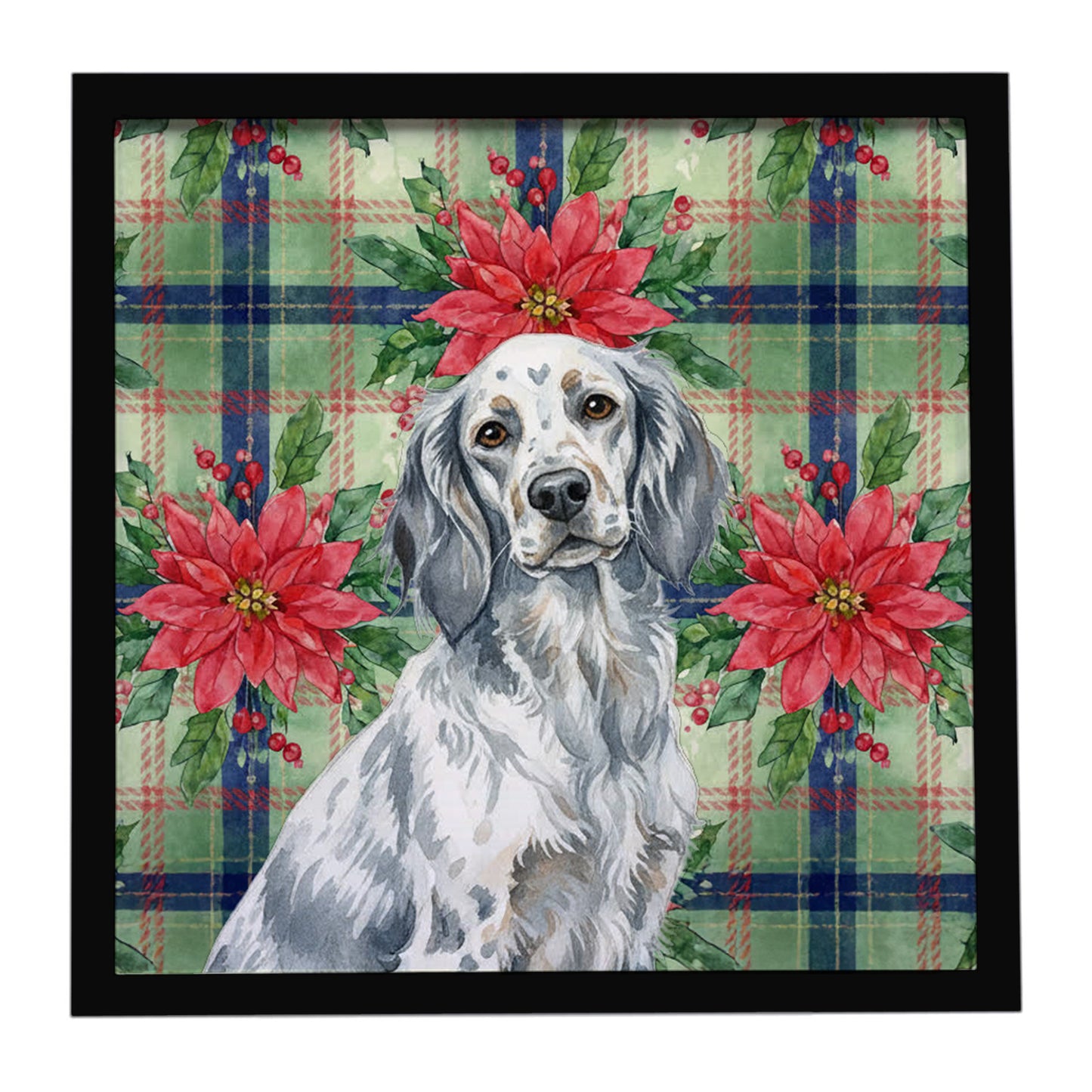 Buy this Blue Belton English Setter Christmas PoinsettIas Framed Metal Print