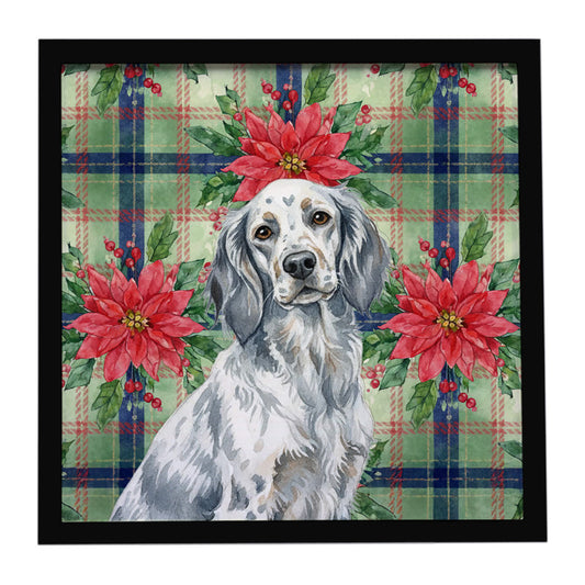Buy this Blue Belton English Setter Christmas PoinsettIas Framed Metal Print