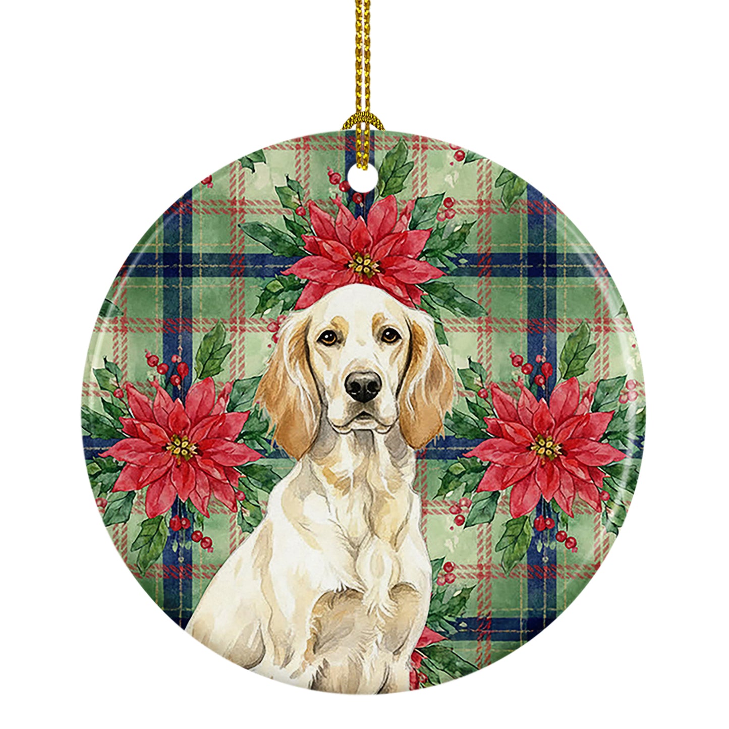 Buy this Lemon Belton English Setter Christmas PoinsettIas Ceramic Ornament