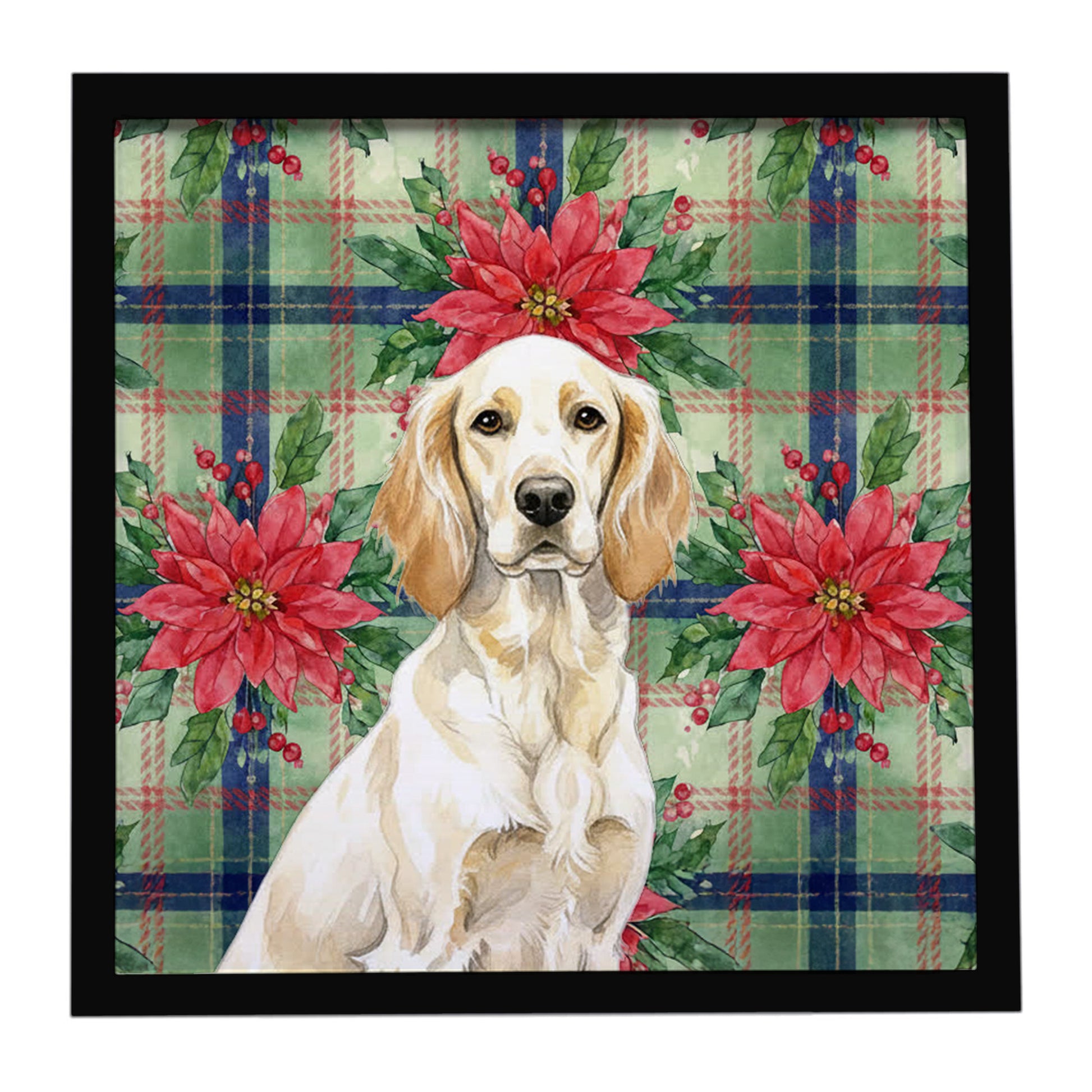 Buy this Lemon Belton English Setter Christmas PoinsettIas Framed Metal Print