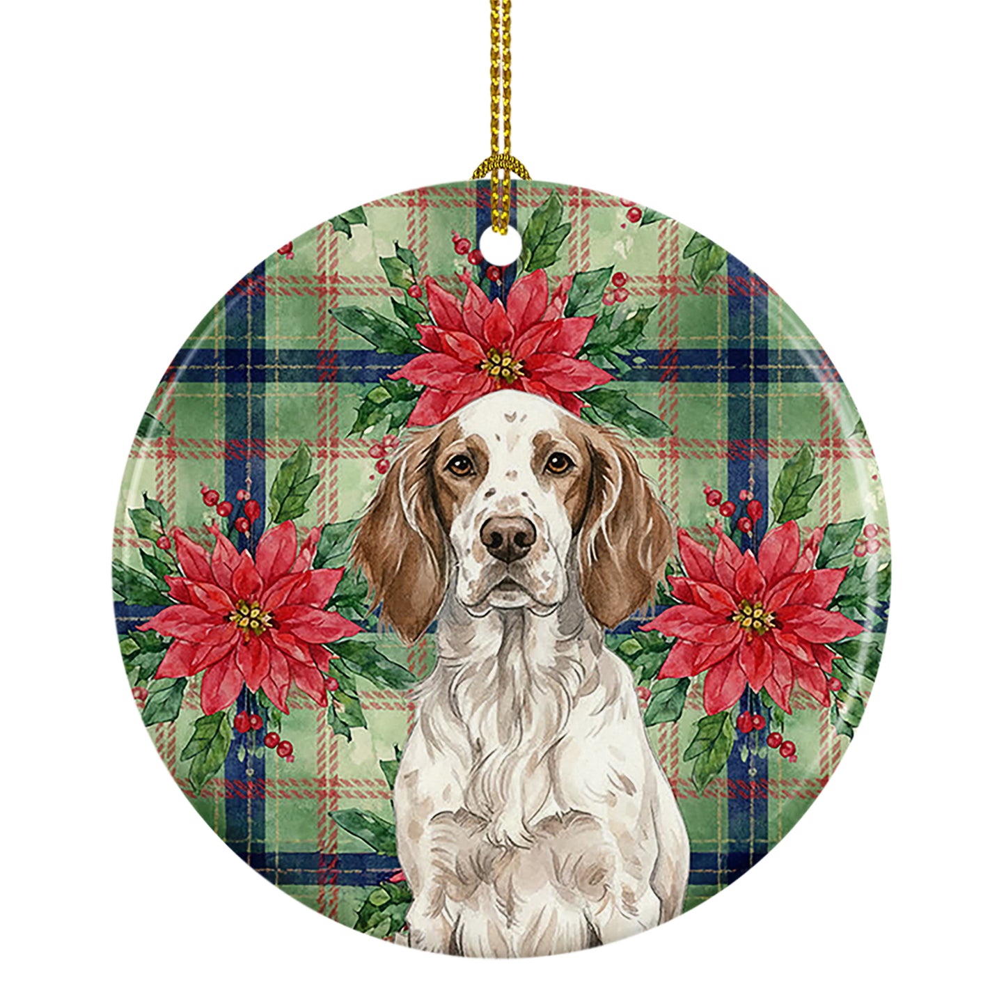 Buy this Liver Belton English Setter Christmas PoinsettIas Ceramic Ornament