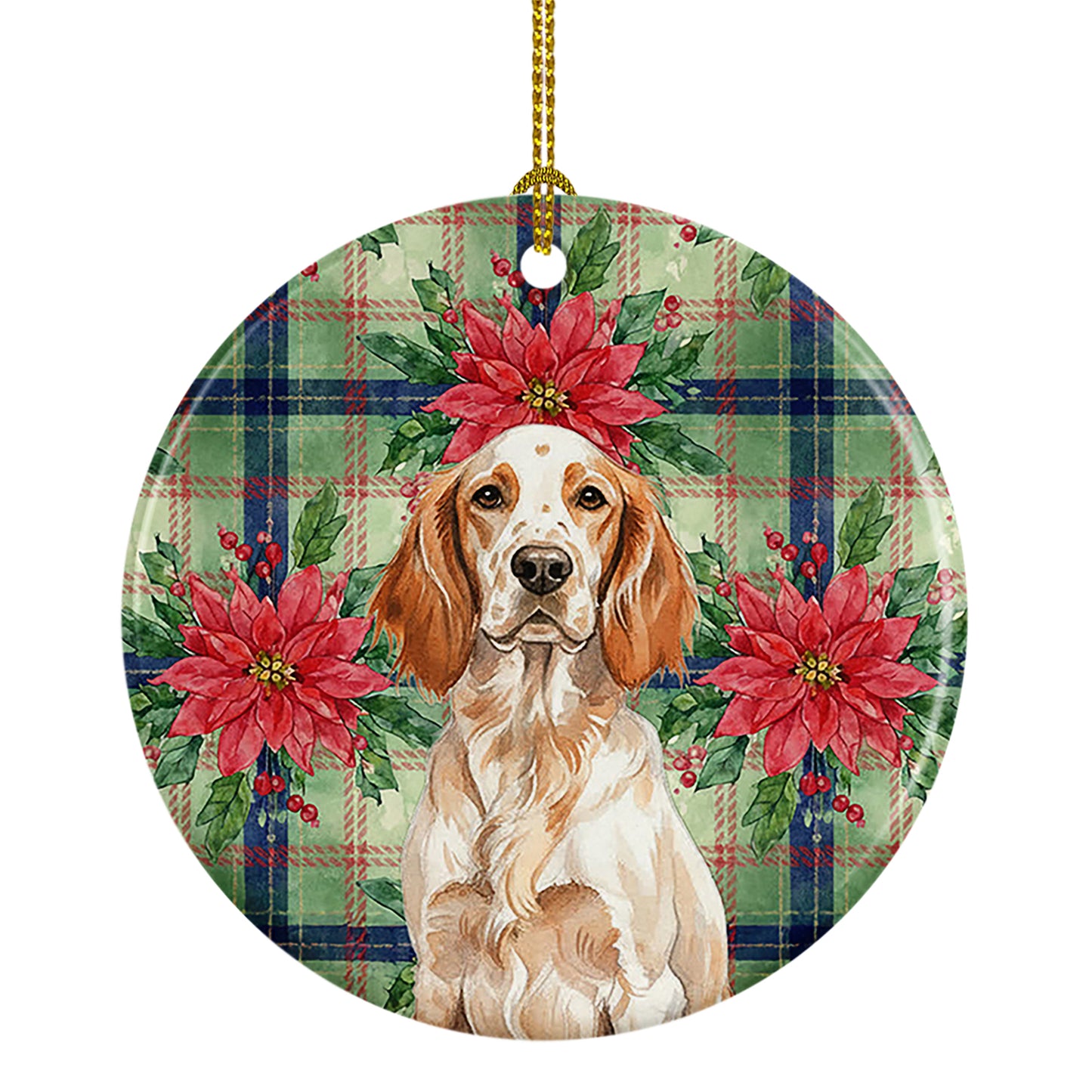 Buy this Orange Belton English Setter Christmas PoinsettIas Ceramic Ornament