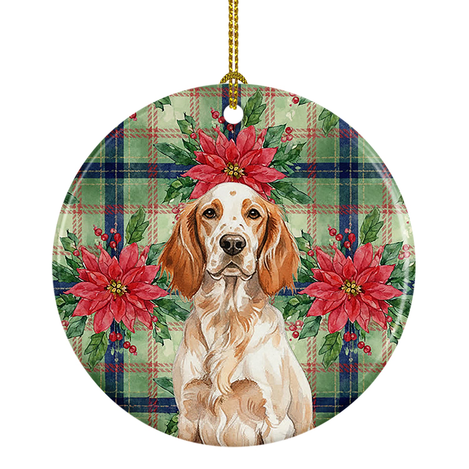 Buy this Orange Belton English Setter Christmas PoinsettIas Ceramic Ornament