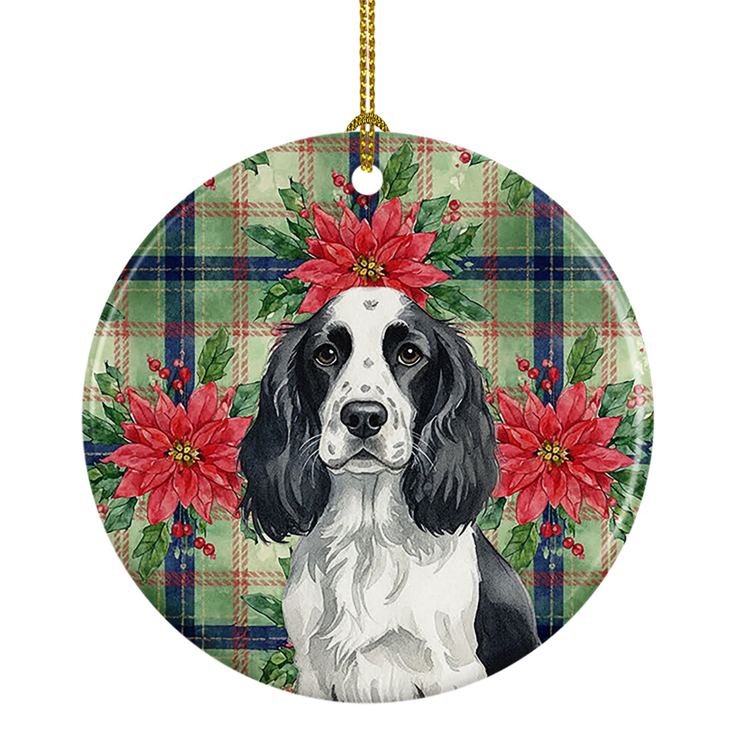 Buy this Black and White English Springer Spaniel Christmas PoinsettIas Ceramic Ornament