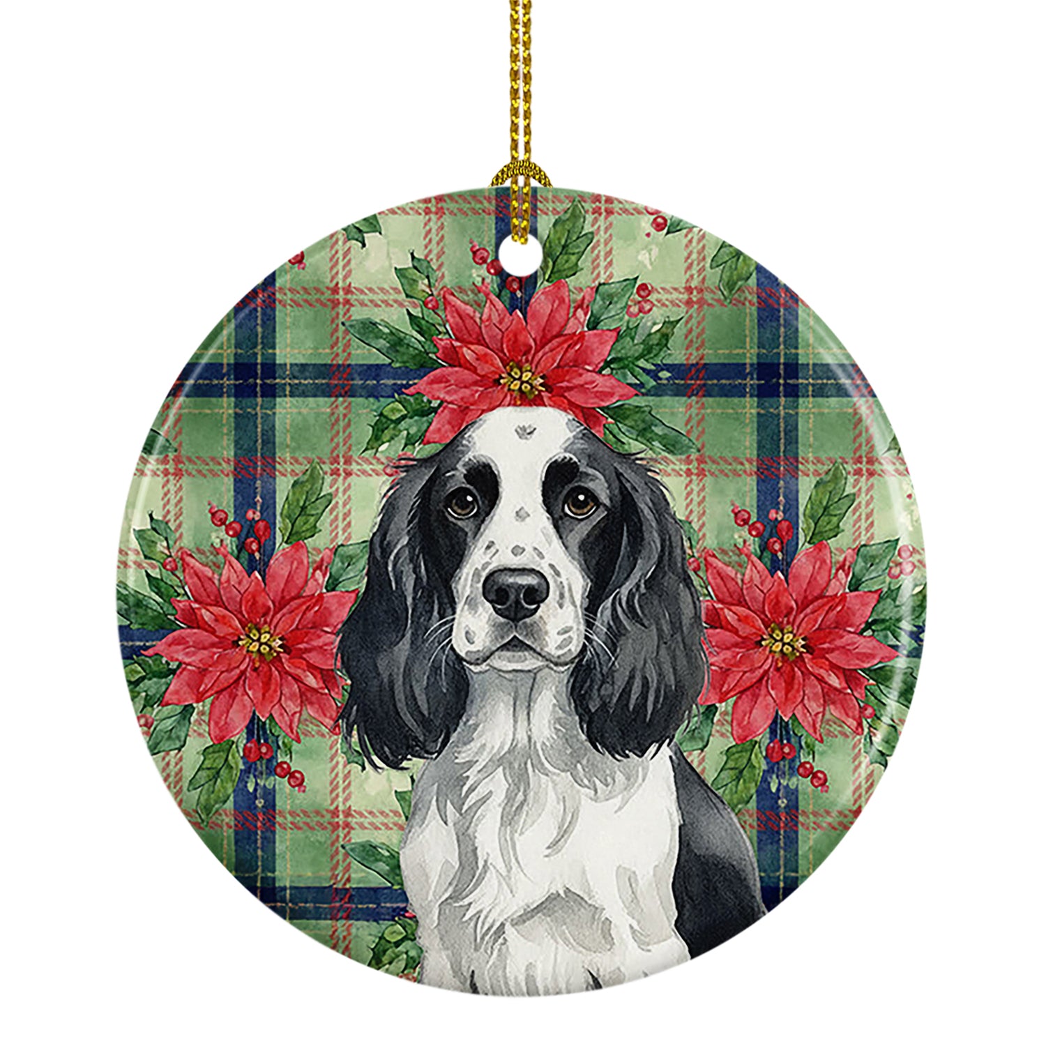 Buy this Black and White English Springer Spaniel Christmas PoinsettIas Ceramic Ornament