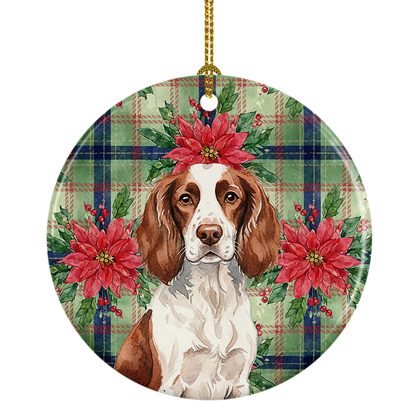 Buy this Liver and White English Springer Spaniel Christmas PoinsettIas Ceramic Ornament