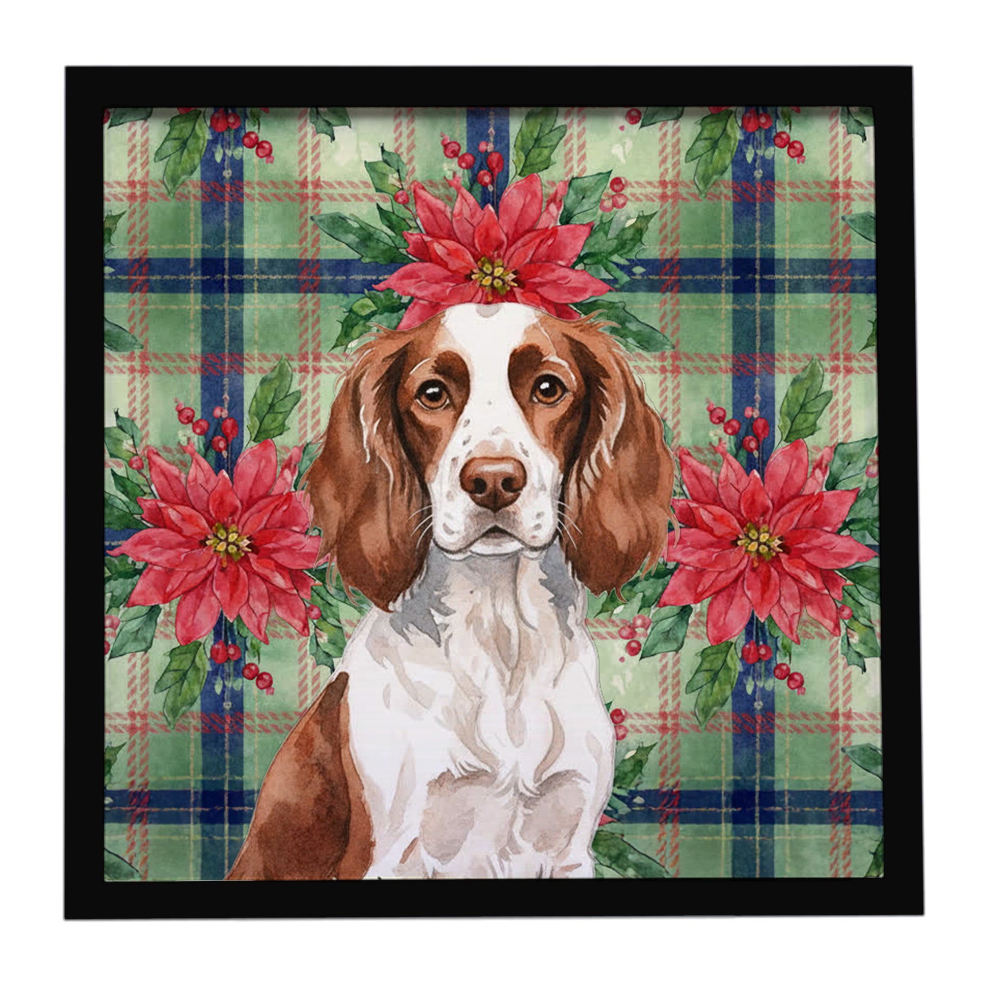 Buy this Liver and White English Springer Spaniel Christmas PoinsettIas Framed Metal Print