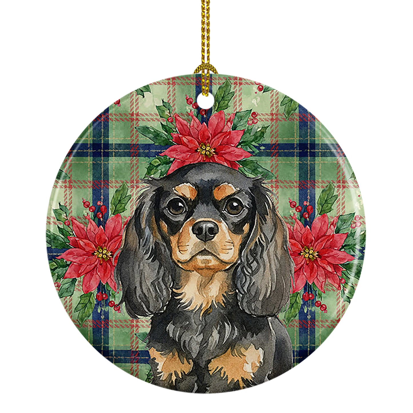 Buy this Black and Tan English Toy Spaniel Christmas PoinsettIas Ceramic Ornament