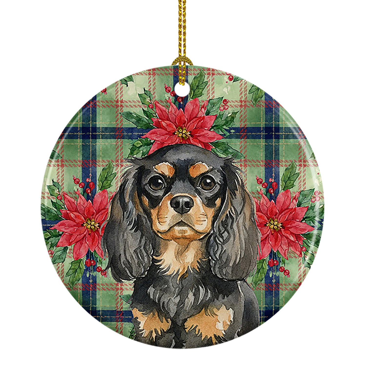 Buy this Black and Tan English Toy Spaniel Christmas PoinsettIas Ceramic Ornament