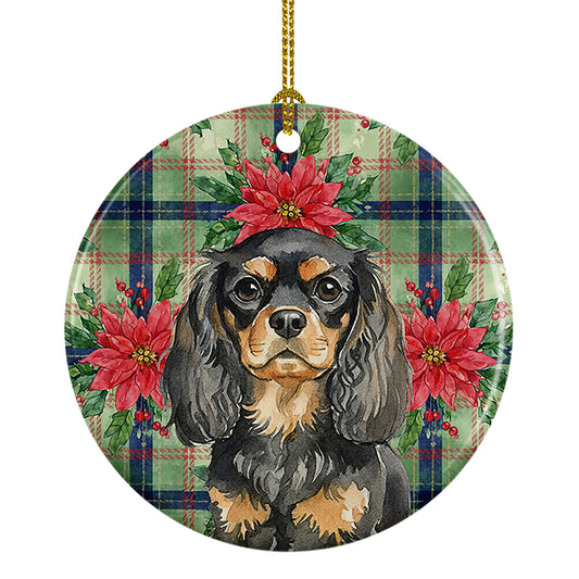 Buy this Black and Tan English Toy Spaniel Christmas PoinsettIas Ceramic Ornament