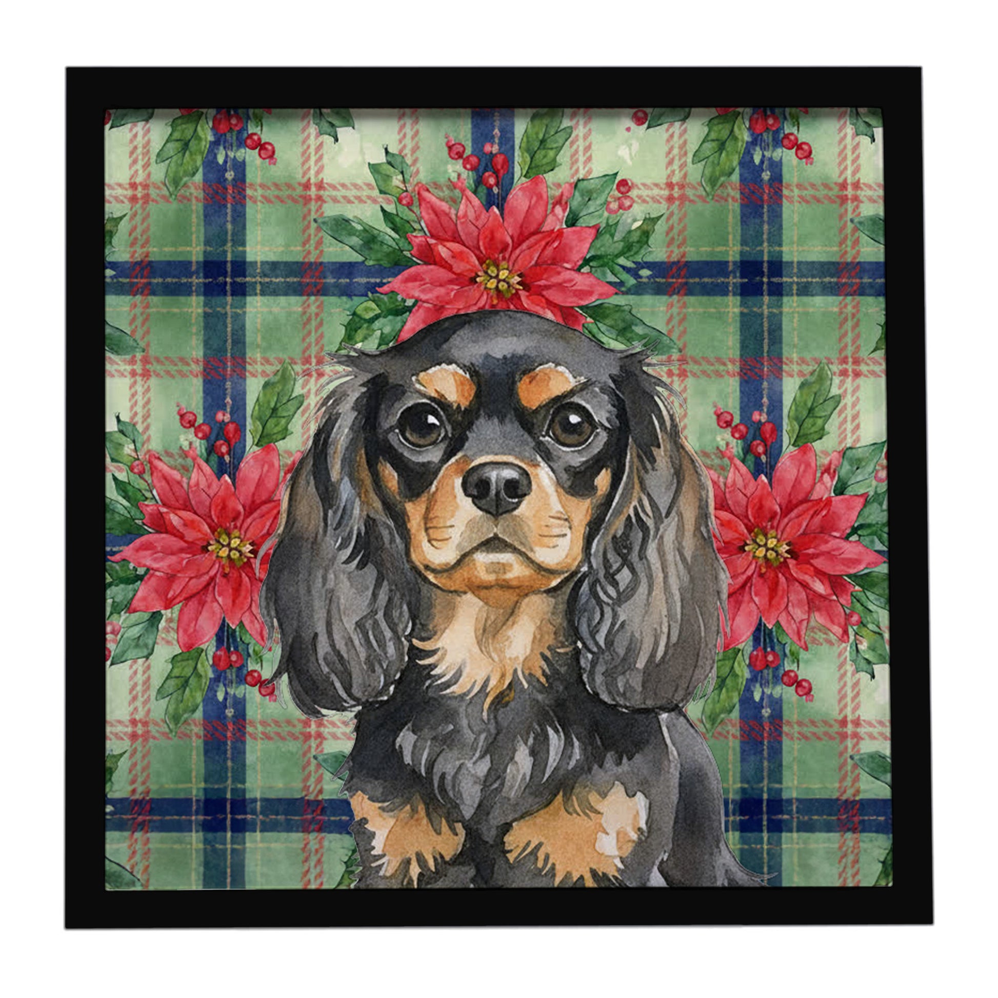 Buy this Black and Tan English Toy Spaniel Christmas PoinsettIas Framed Metal Print