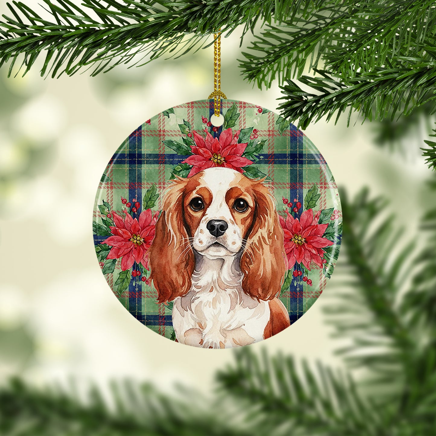 Blenheim English Toy Spaniel Christmas PoinsettIas Ceramic Ornament