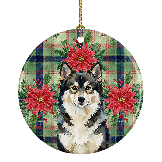 Buy this Finnish Lapphund Christmas PoinsettIas Ceramic Ornament