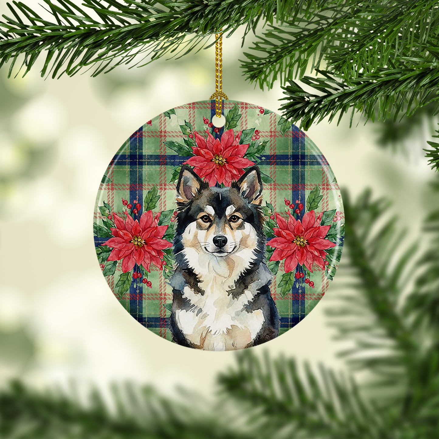 Finnish Lapphund Christmas PoinsettIas Ceramic Ornament