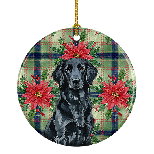 Buy this Black Flat-Coated Retriever Christmas PoinsettIas Ceramic Ornament