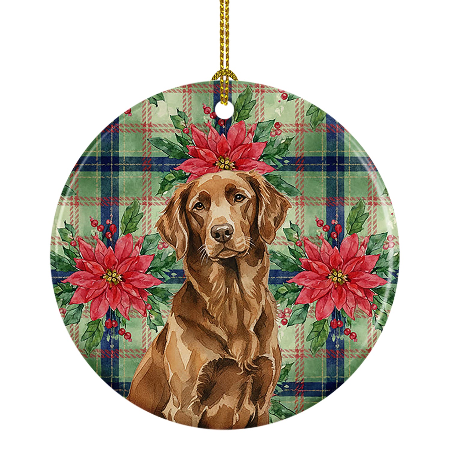 Buy this Liver Flat-Coated Retriever Christmas PoinsettIas Ceramic Ornament