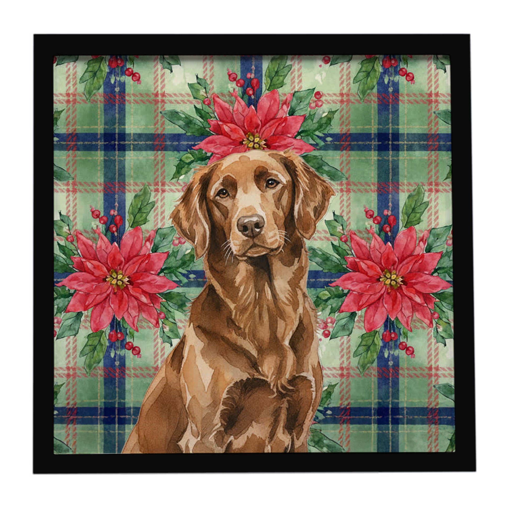 Buy this Liver Flat-Coated Retriever Christmas PoinsettIas Framed Metal Print