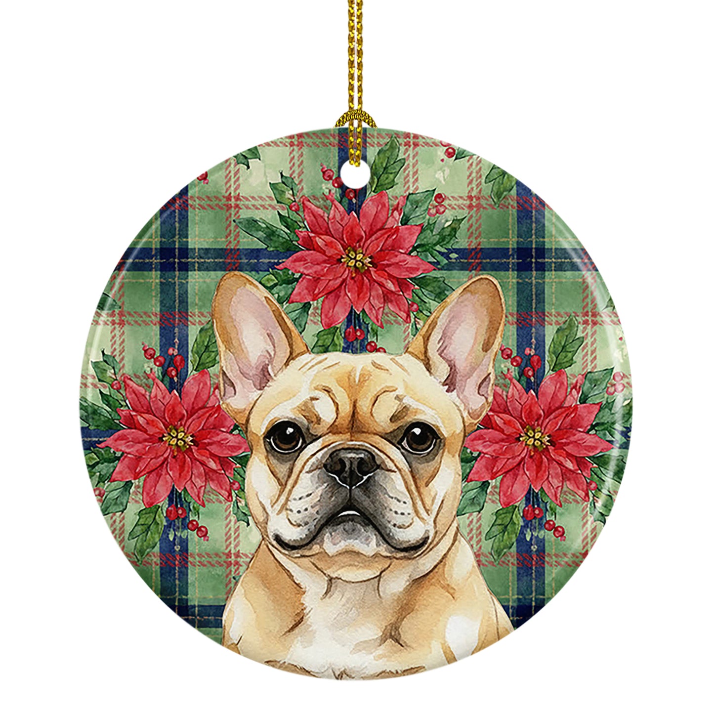 Buy this Fawn French Bulldog Christmas PoinsettIas Ceramic Ornament