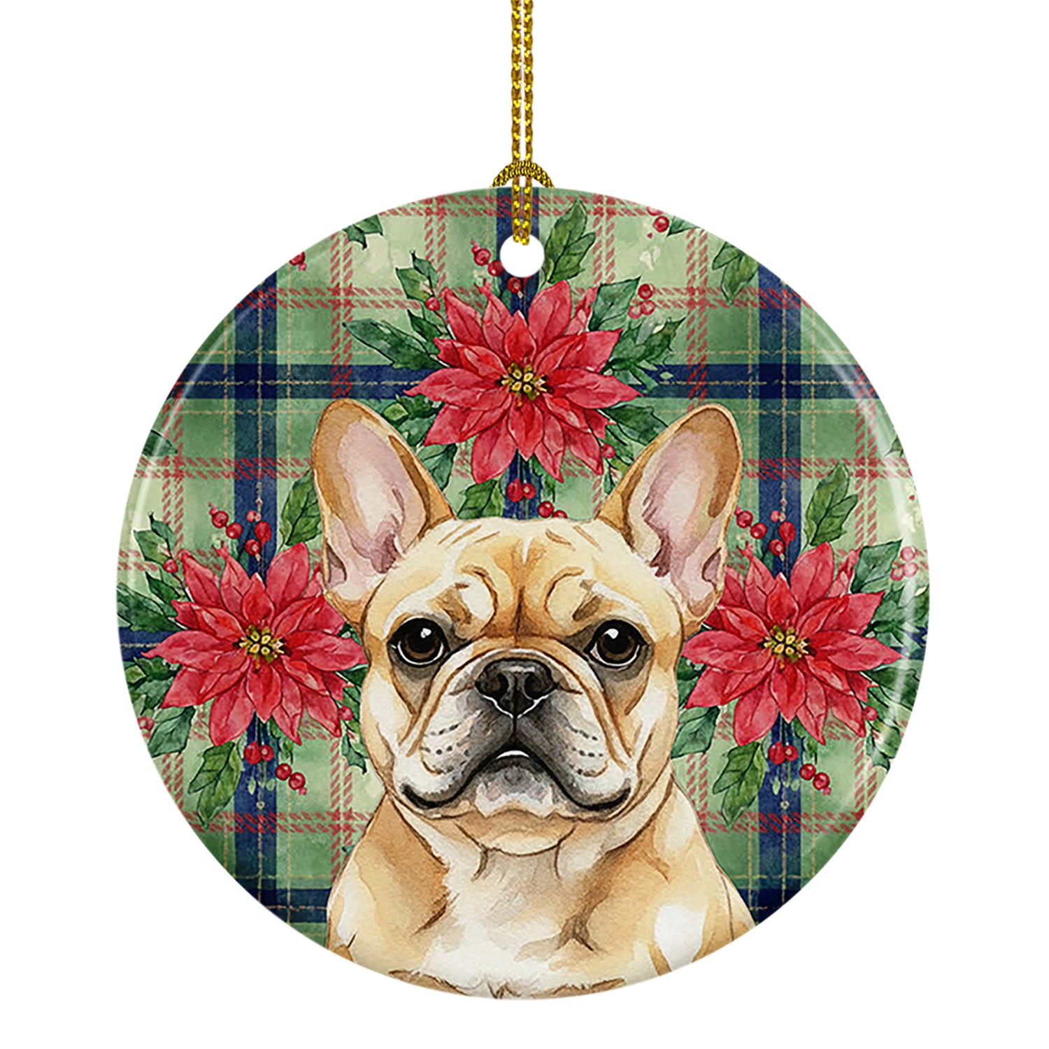 Buy this Fawn French Bulldog Christmas PoinsettIas Ceramic Ornament