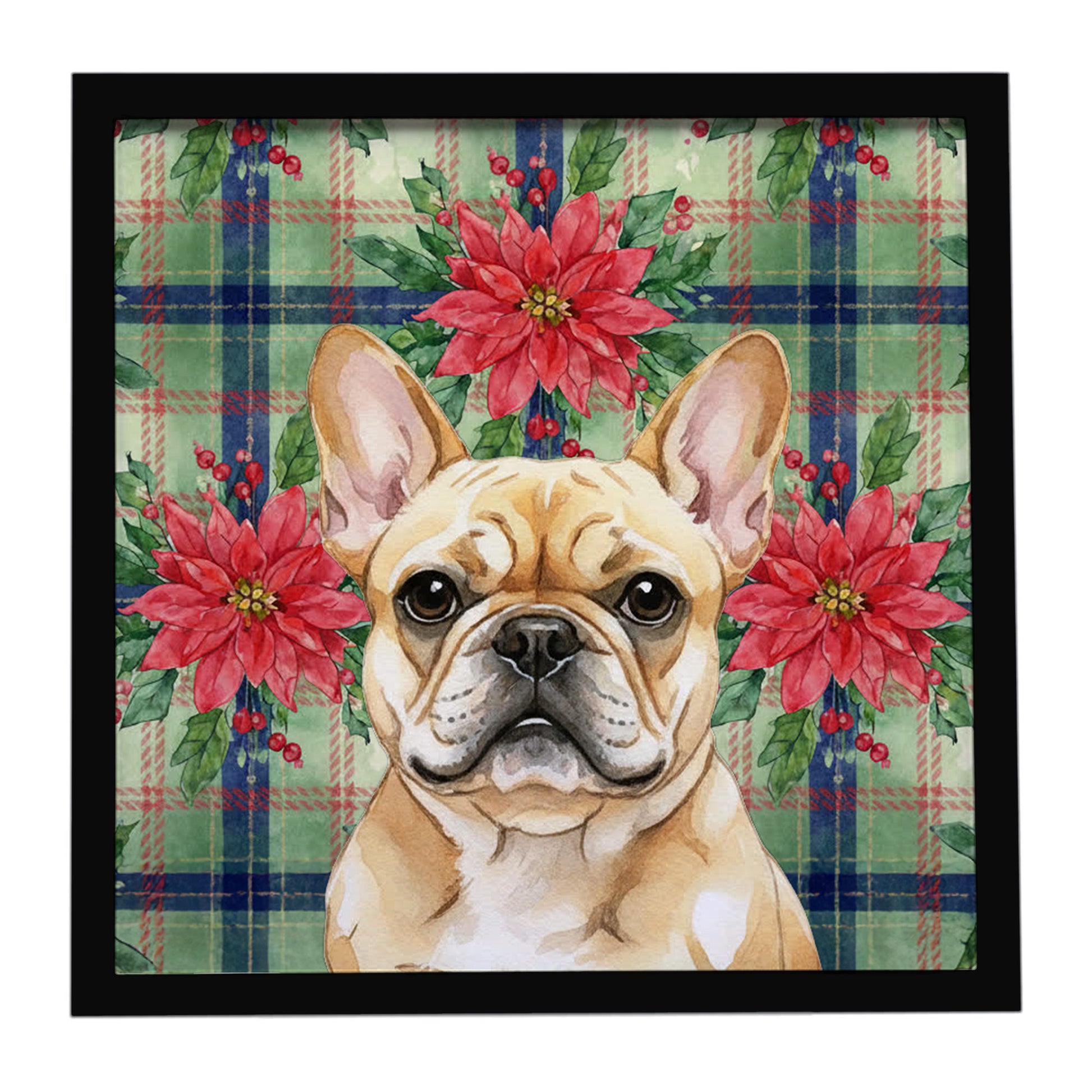 Buy this Fawn French Bulldog Christmas PoinsettIas Framed Metal Print