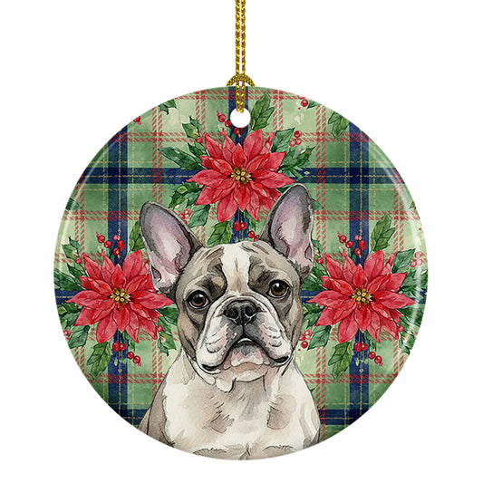 Buy this Pied French Bulldog Christmas PoinsettIas Ceramic Ornament