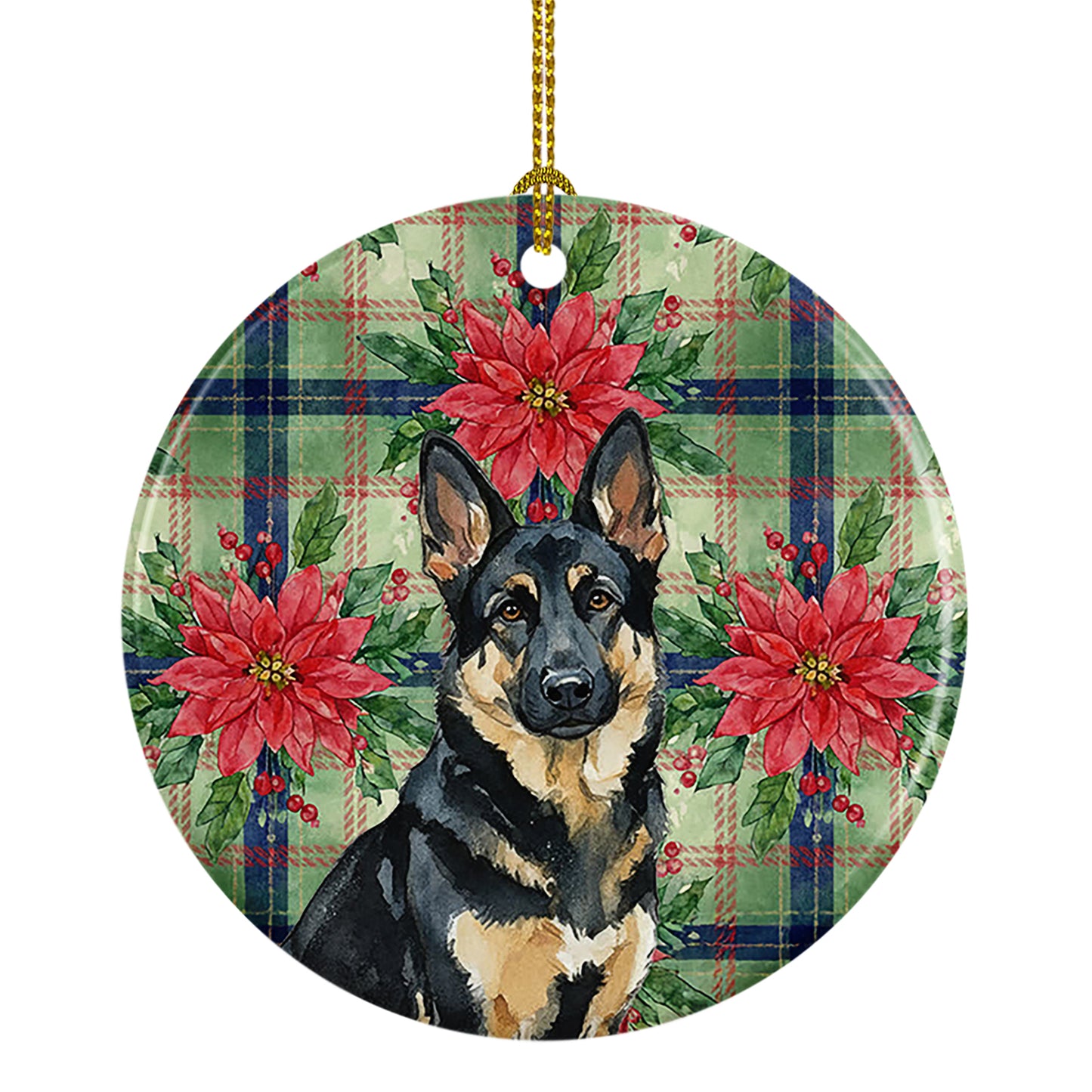 Buy this Black and Tan German Shepherd Christmas PoinsettIas Ceramic Ornament