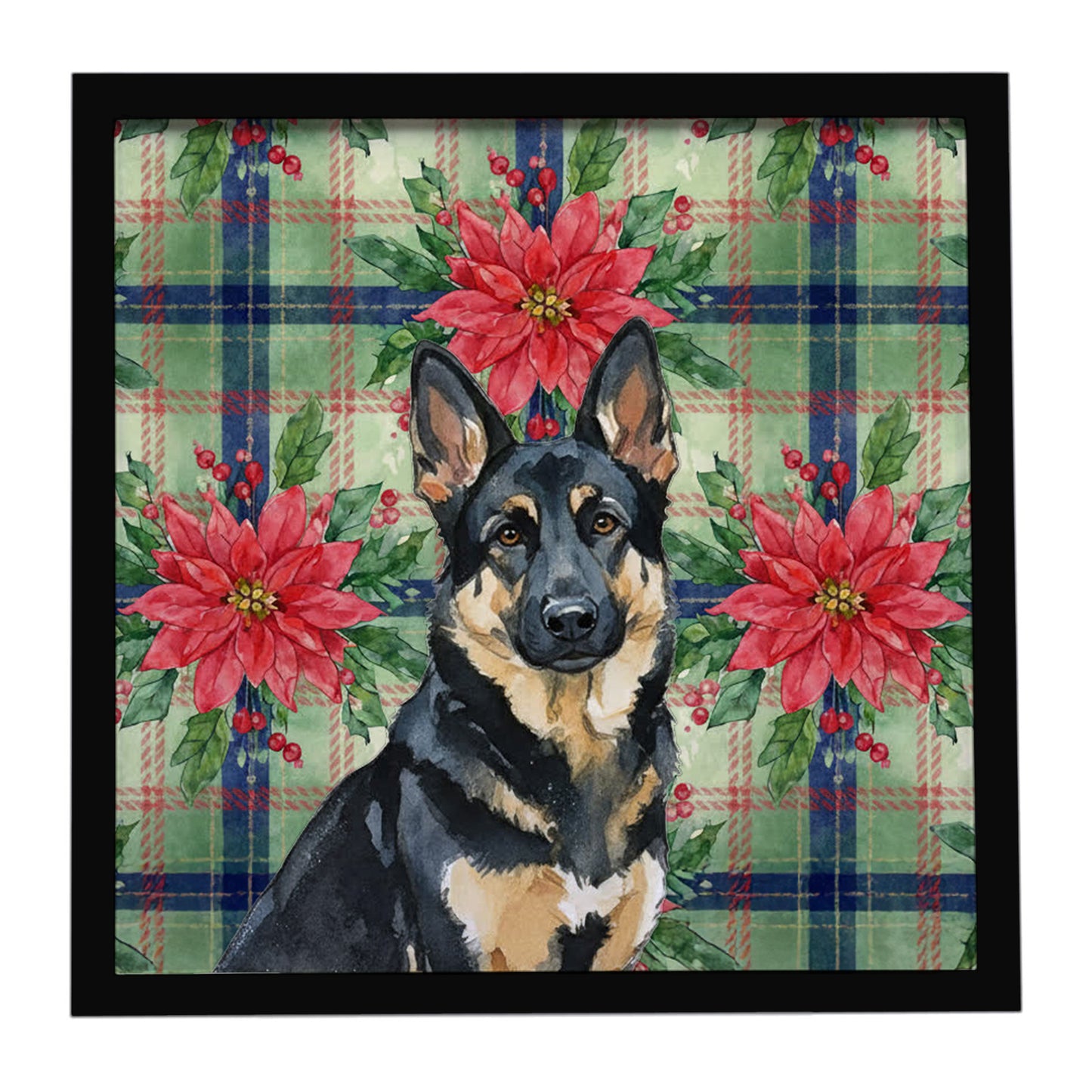 Buy this Black and Tan German Shepherd Christmas PoinsettIas Framed Metal Print