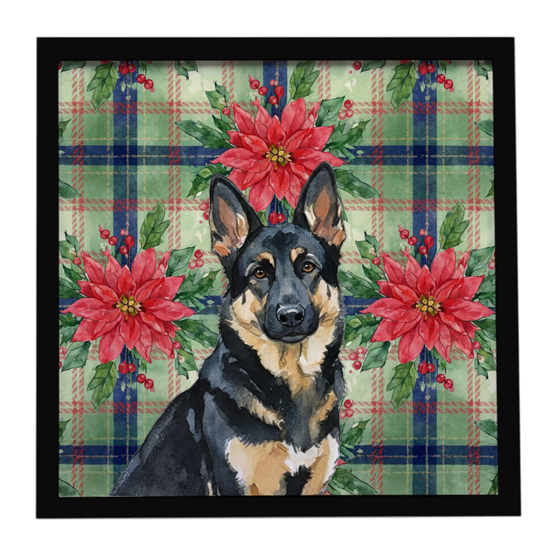 Buy this Black and Tan German Shepherd Christmas PoinsettIas Framed Metal Print