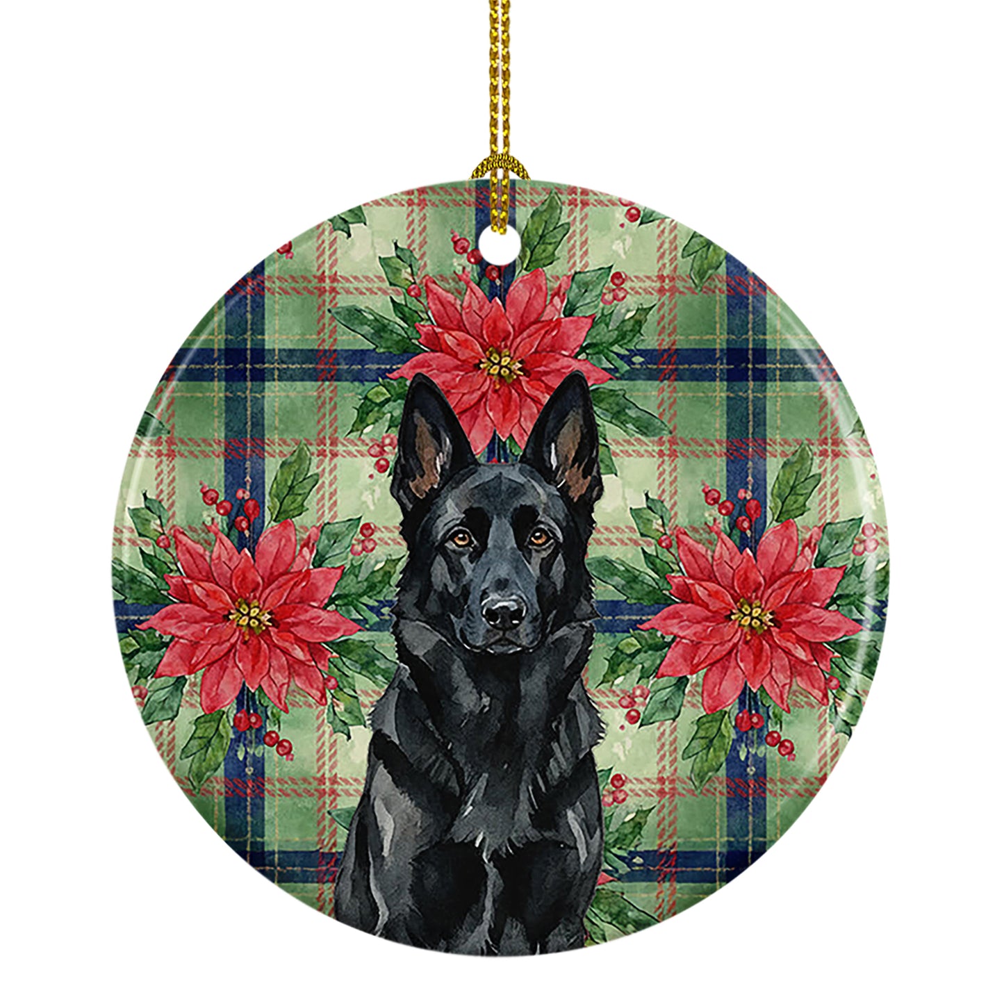 Buy this Black German Shepherd Christmas PoinsettIas Ceramic Ornament