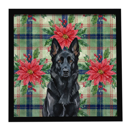 Buy this Black German Shepherd Christmas PoinsettIas Framed Metal Print