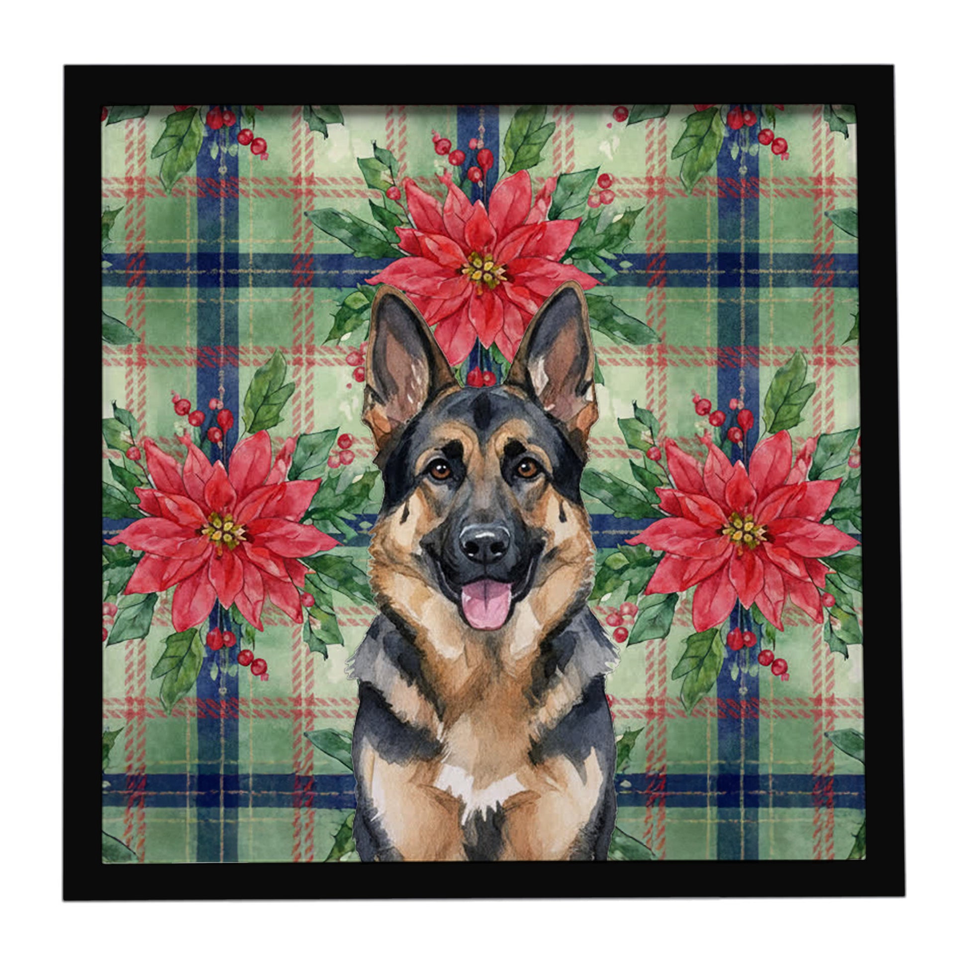 Buy this German Shepherd Christmas PoinsettIas Framed Metal Print