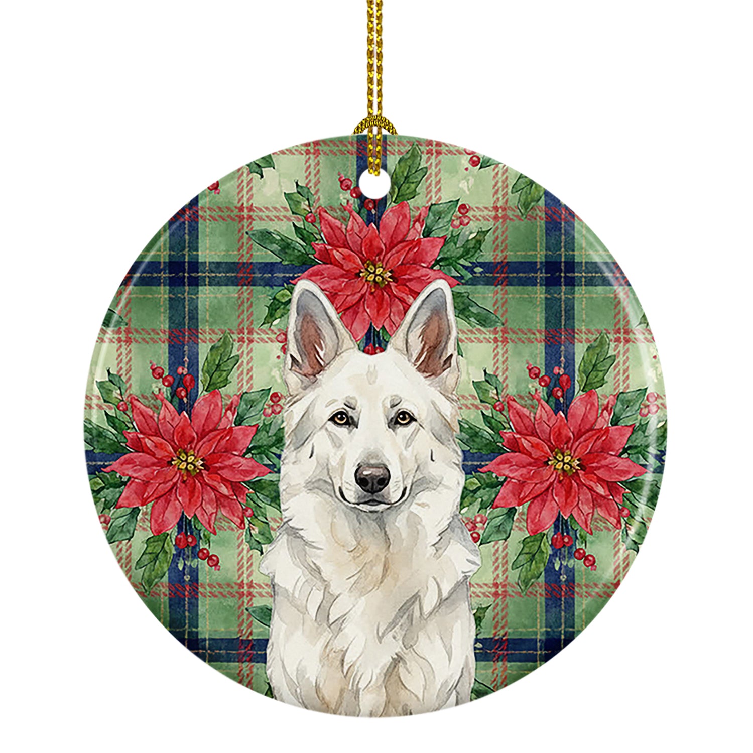Buy this White German Shepherd Christmas PoinsettIas Ceramic Ornament