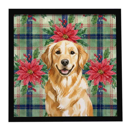 Buy this Golden Retriever Christmas PoinsettIas Framed Metal Print
