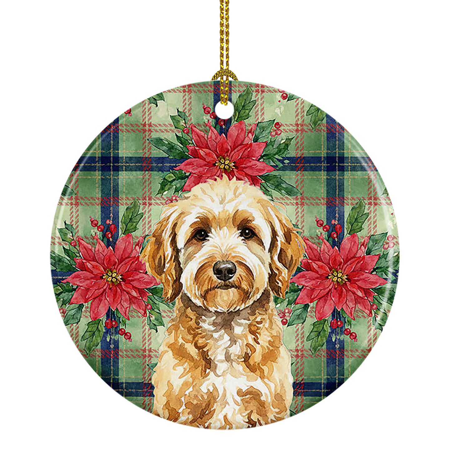 Buy this Goldendoodle Christmas PoinsettIas Ceramic Ornament