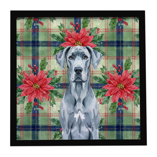Buy this Blue Great Dane Christmas PoinsettIas Framed Metal Print