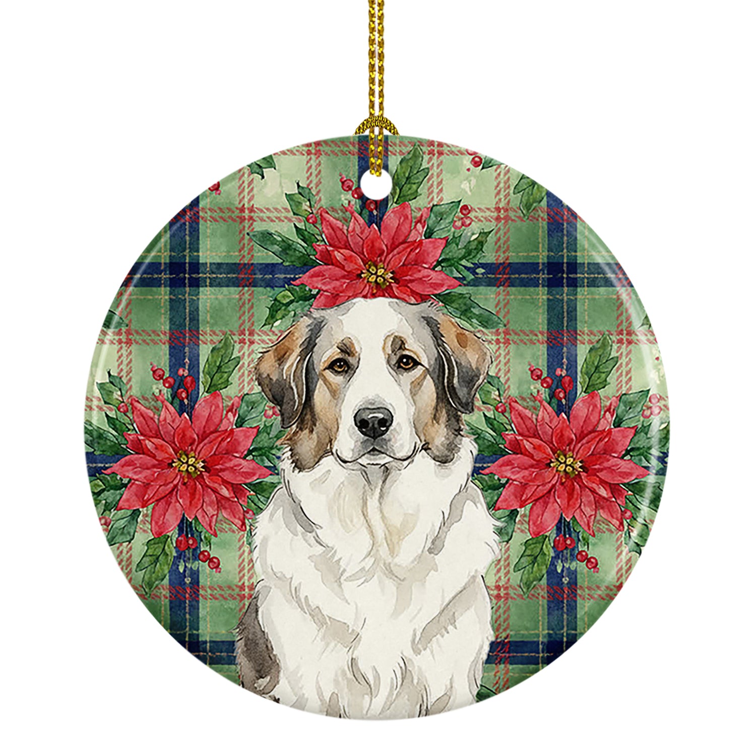 Buy this Badger Great Pyrenees Christmas PoinsettIas Ceramic Ornament