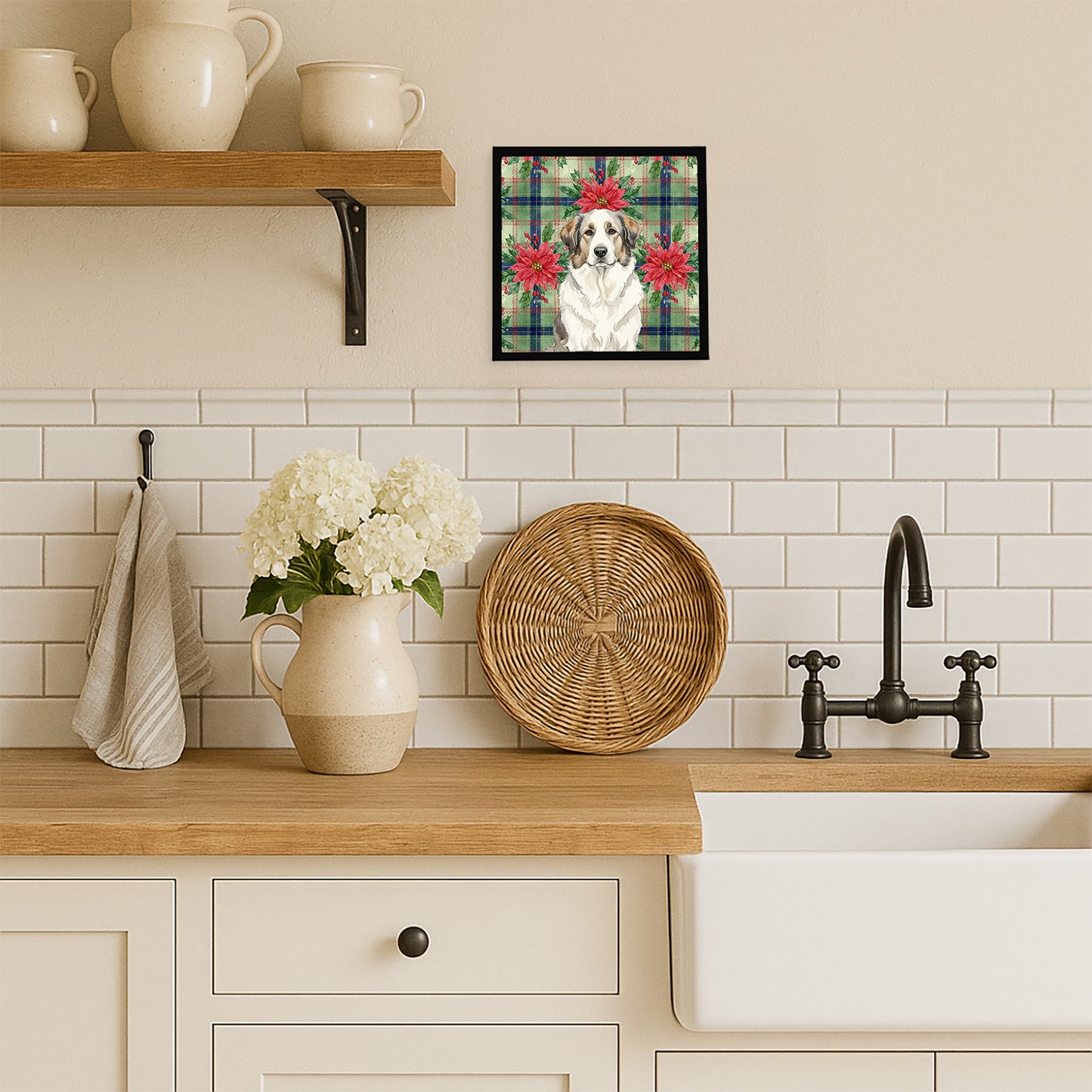 Badger Great Pyrenees Christmas PoinsettIas Framed Metal Print