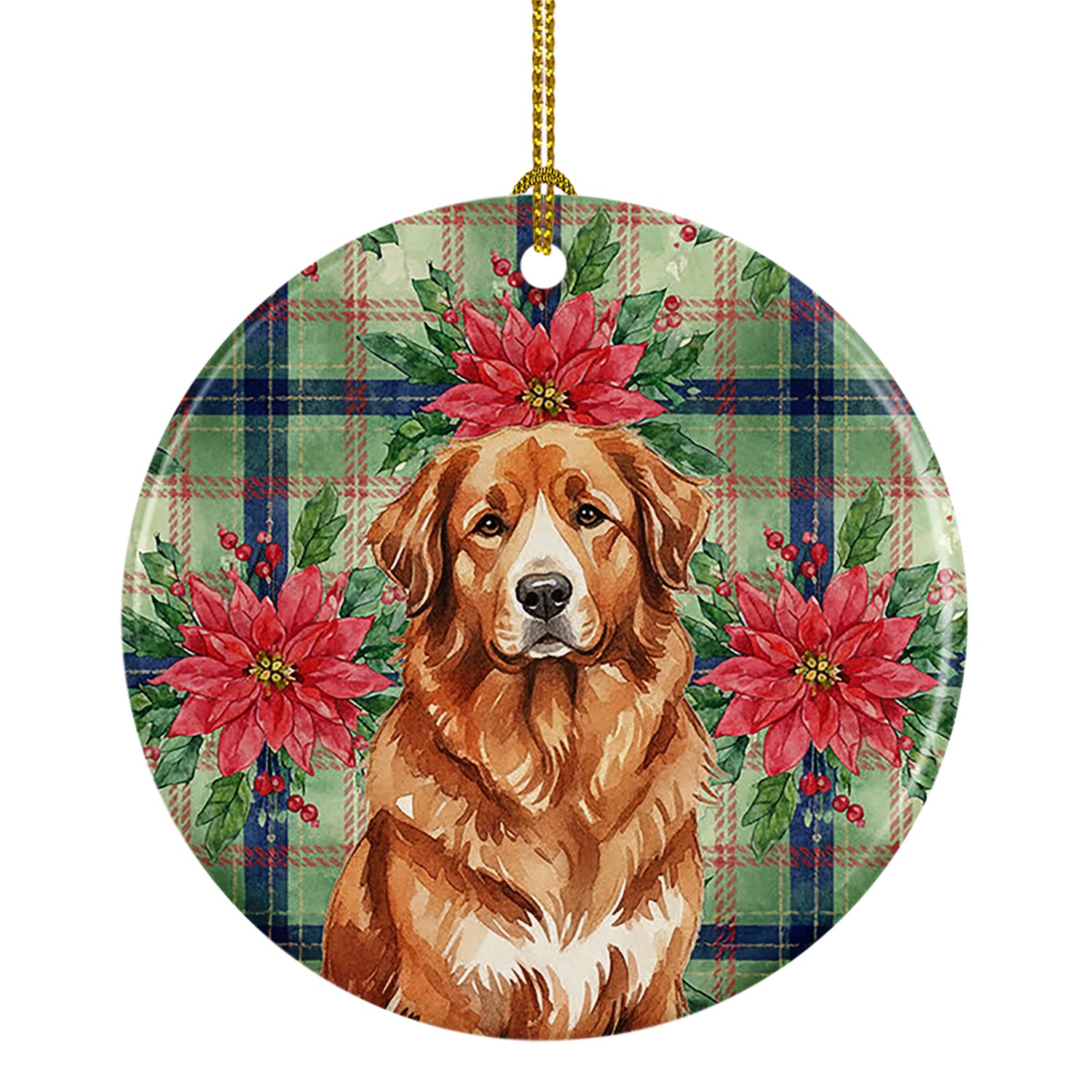 Buy this Reddish Brown Great Pyrenees Christmas PoinsettIas Ceramic Ornament