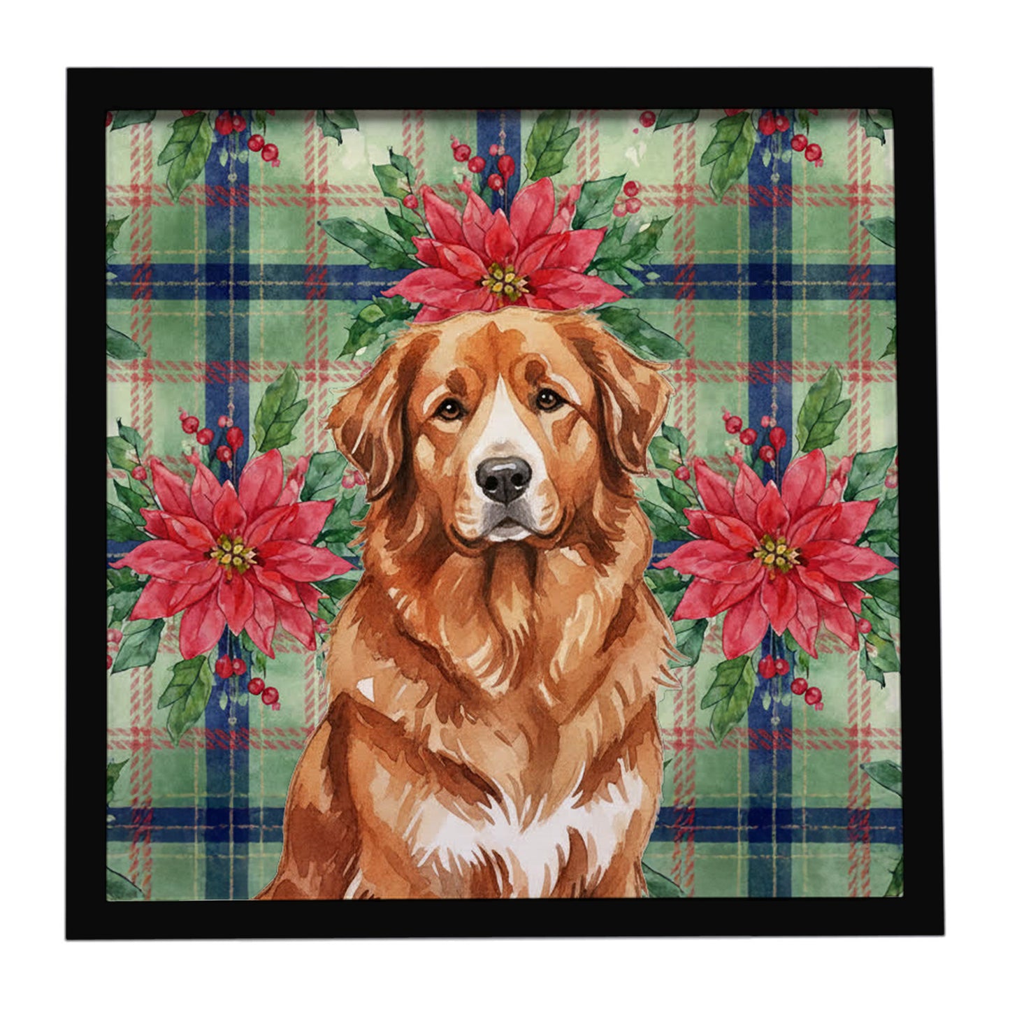 Buy this Reddish Brown Great Pyrenees Christmas PoinsettIas Framed Metal Print
