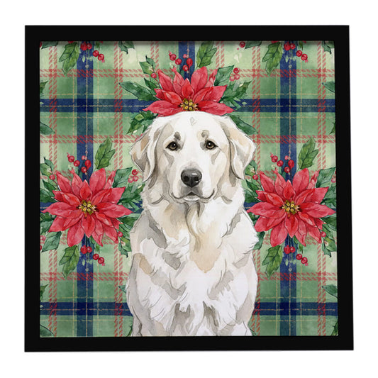 Buy this White Great Pyrenees Christmas PoinsettIas Framed Metal Print