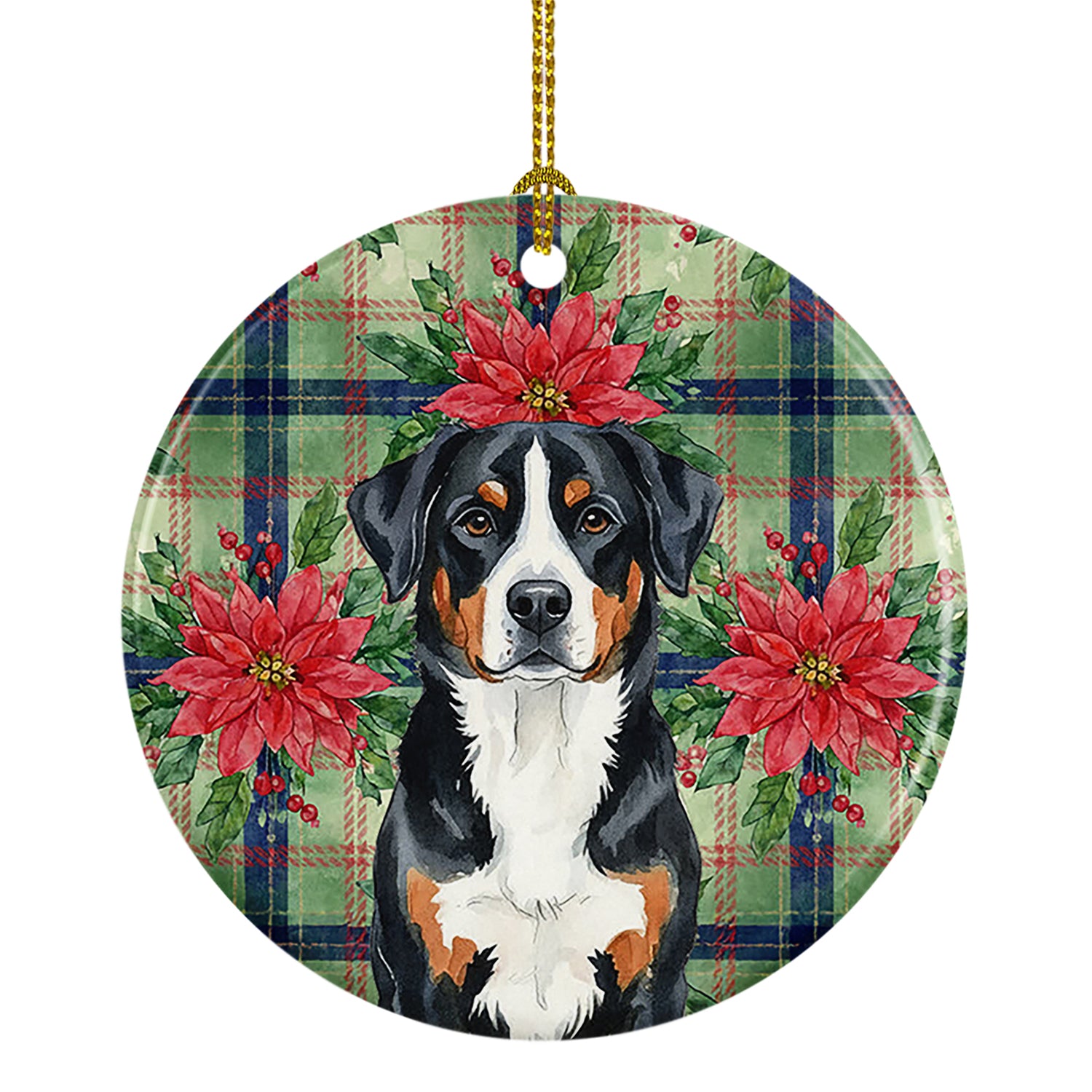 Buy this Greater Swiss Mountain Dog Christmas PoinsettIas Ceramic Ornament